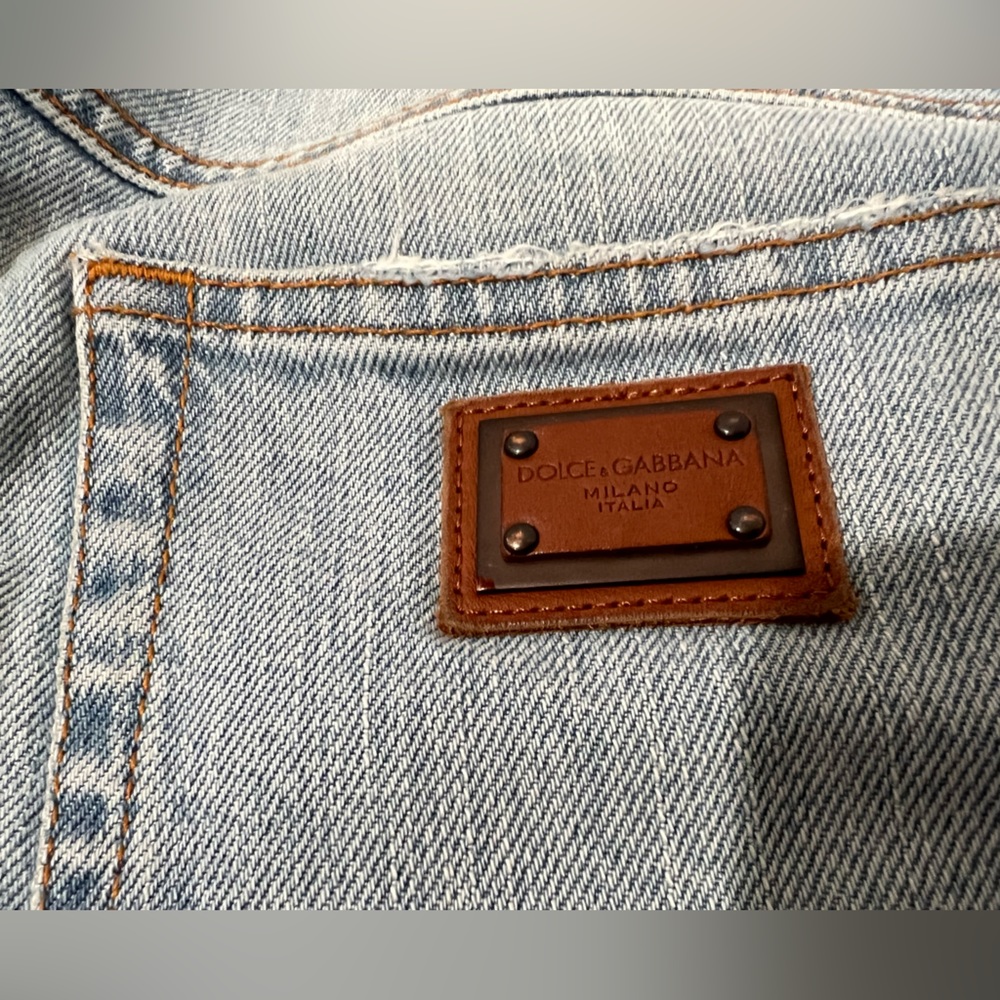 Dolce & Gabbana Light Blue Denim Jeans with Brown Leather Patch